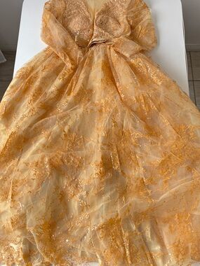 Girls' Sparkle Gold Lace Formal Dress
